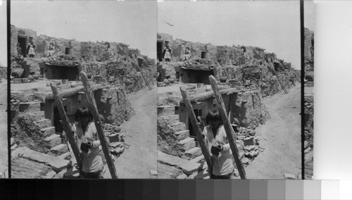 Terrace Homes of Hopi Indians - Street Scene in Oraibi, Hopi Reservation. Arizona