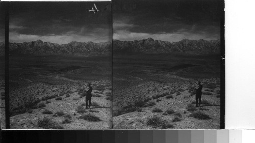 About seven miles East of Independence Inyo Co., Calif. looking south over Owens Valley to the High Sierra Calif