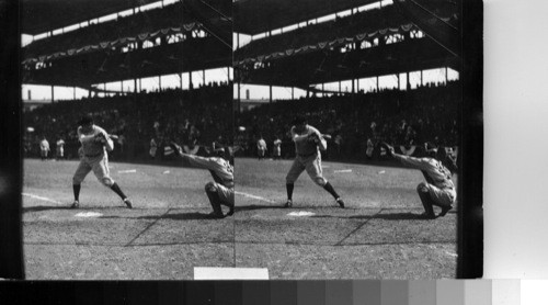 Babe Ruth at bat as a fast one comes over - World Series, 1932