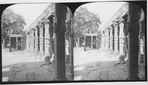 Indraprastha Colonnade Delhi, India. Curiously and Beautifully Carved Pillars of Hall of Rileib Mosque, Delhi, India