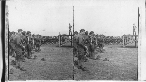 American. Camp scene. instruction in gas mask tactics - time allowance for adjusting masks 6 seconds, Camp Dix, N.J