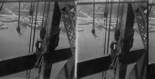 Working on a Steel - Frame bridge, over East River, New York City