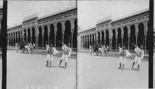 The Palace of Gizereh, Cairo. Egypt. Runners before the prince’s carriage