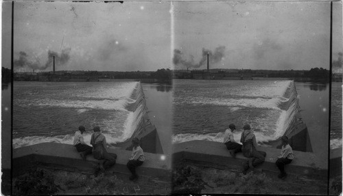 Dam on Illinois River at Marcailles, Ill. Paper Mills on other side of the River