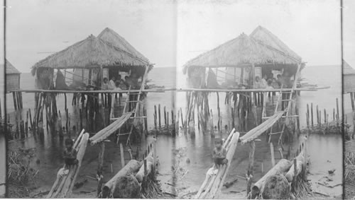 Native home built on stilts in the water. Venezuela. S.A