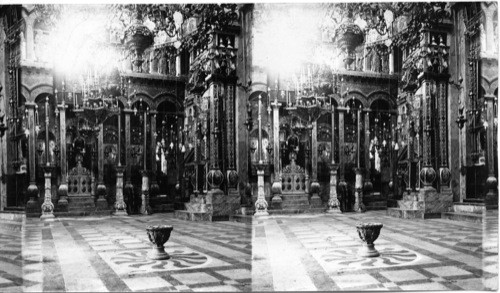 Center of the Earth in the Greeks chapel, Jerusalem Palestine. Church of the Holy Sepulchre