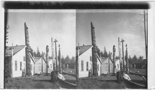 Indian Village of Klinkwan - totem poles of old Hydahs. Alaska