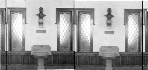 Bust of Roosevelt and drinking fountain inside the Roosevelt High School, Chicago, Ill