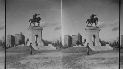 "Sam Houston Monument," at Herman Park, Houston, Texas. Better use this instead of 48844 because in this one the boy's body is against the clean white background