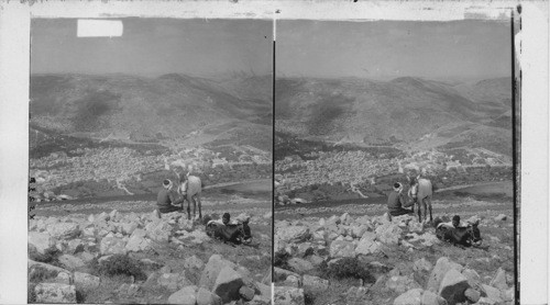 Shechem, an early center of Hebrew history - looking southwest from Mt. Ebal. Palestine