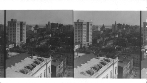 From Washington Monument in Mt. Vernon Place E. over City of Baltimore, at left Standard Oil Bldg. in background, the New City Hall