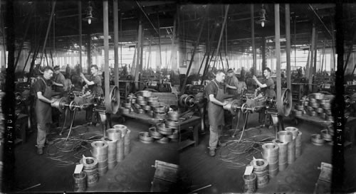 Trimming Edges - Final process in making sheet brass. Bridgeport, Conn