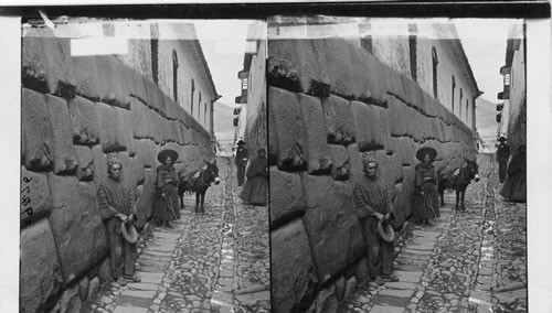 Wonderful masonry of the ancient Incas, laid without tools or mortar. Triumph St. Cuzco. Peru