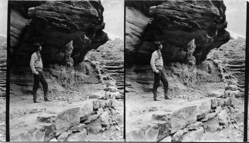 The Hermit Creek trail under rocky ledge of the Canyon, south east toward Hermit Camp., Colo. Subject all in dark shades