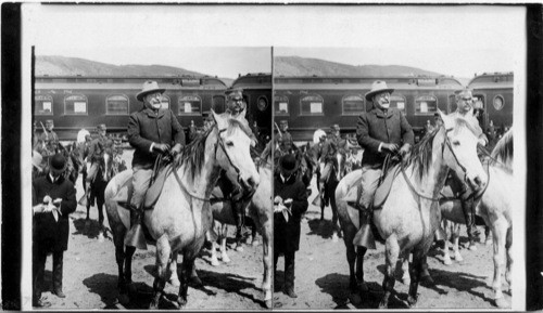 Away from the cares of state. Pres. Roosevelt ready to enter Yellowstone National Park. Wyoming