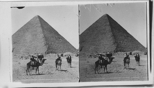 The Three Pyramids from Village in Nile valley, Egypt