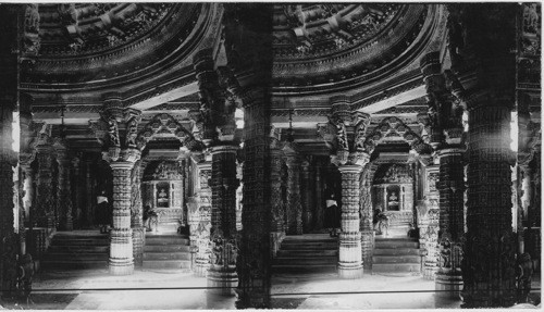 Interior of Neminath Temple, showing the marvelous Carving on the Pillars, Mt. Abu. India