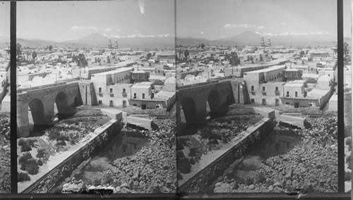 Prosperous and beautiful Arequipa, 8000 ft. above sea E. to Pichapicha Mts. (21,000 ft.) Peru