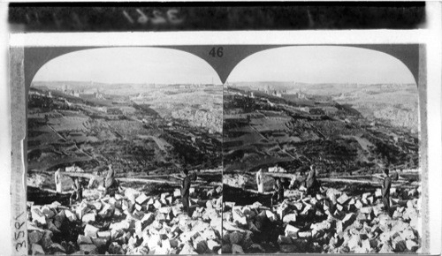 Jerusalem from across the Valley of Hinnom to Olivet, looking Northwest. Asia, Palestine