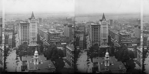 West from the Dome of the World Building over the City Hall, Broadway & the Hudson, N.Y.C