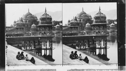 The Kiosk - bordered tank in a Park Belonging to the City Palace of the Maharajah, Alwar, India - One of the Loveliest spots in India