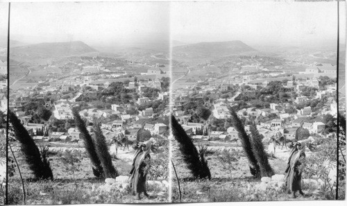 Beautiful Nazareth; outlook S. from hills above town to historic Esdrealon. Palestine