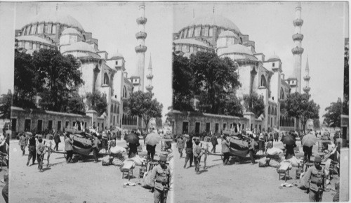 Refugees in Square before Suleiman Mosque. Turkey