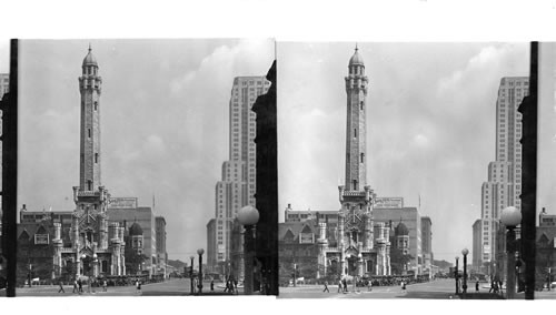 Old Water Tower at Chicago Avenue and Michigan Avenue, Chicago, Ill. Palmolive Bldg. at right