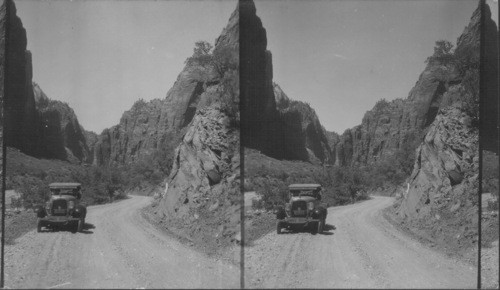 Roadway in Zion Canyon towards Narrows. Zion National Park, Utah