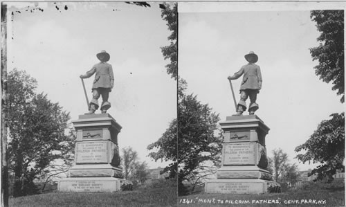 "Monument to Pilgrim Fathers" Central Park, N.Y. [To Commemorate the Landing of the Pilgrim Fathers on Plymouth Rock December 21, 1620. Erected by the New England Society in the City of New York 1885.]