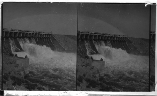 Spillway of Dam 86ft. high for irrigating Idaho Ranches, supplies, 713 miles of canal near Moran, Wyoming. Lewis River