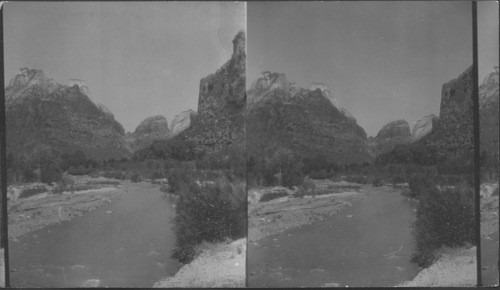 Majestic Spear Head, Cathedral and Angels Landing and Observation Point in Distance. Zion National Park. Utah