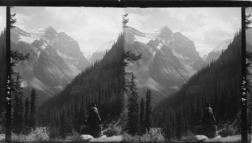 Rugged grandeur of the Rockies - Mt. Aberdeen (10,480 feet) and Mt. Lefroy (11,080 ft.) Alberta, Canada