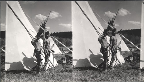 Modern Blackfeet Braves Holding Coup Sticks. Glacier National Park, Montana