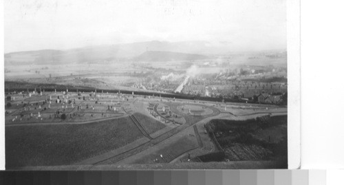 Outlook northeast from castle, scene of heroic struggles, to the Wallace Monument, Stirling, Scotland