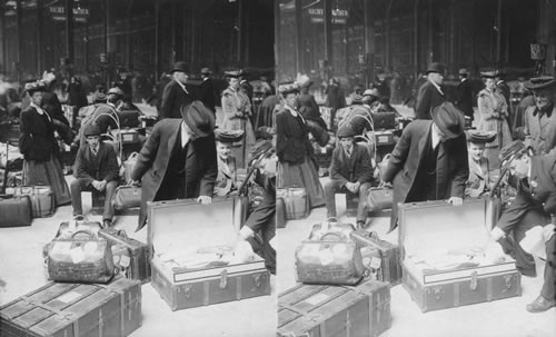 Examining baggage. New York. Ellis Island, N.Y.C