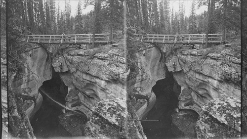 The only way into Maligne Canyon is by rope. Alta.,Canada