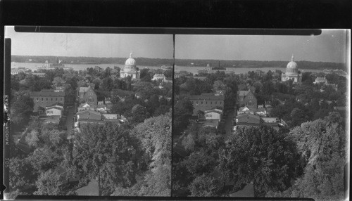 From Maryland State House N.E. Down Maryland Ave. Across Naval Academy Grounds & Seven River. John Paul Jones Chapel To Right. Annapolis, MD