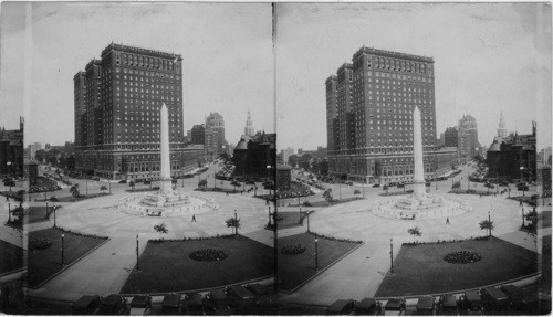 N.E. to Mc Kinley Square or rather called "Niagara Square," shows Statler Hotel & Monument to Mc Kinley - Buffalo, N.Y