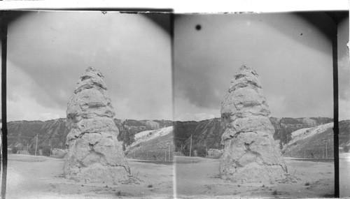 Queer Old Liberty Cap and Mammoth Springs Hotel, Yellowstone Nat. Park. Wyo