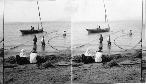 Fishing in the Sea of Galilee. Palestine