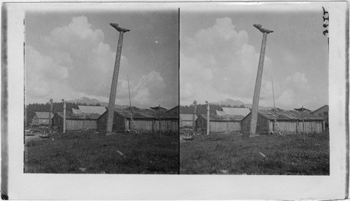 Totem poles, Indian home, Ft. Wrangell, Alaska