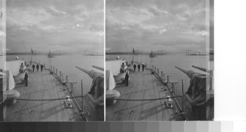 Looking toward forth bridge, Scotland from deck of U.S. warship