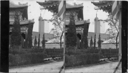 From the Japanese Gardens to the Hall of Science Tower. Combining architecture of old and modern-*Oriental and Western--this corner of the fair presents many pictures of intriguing beauty