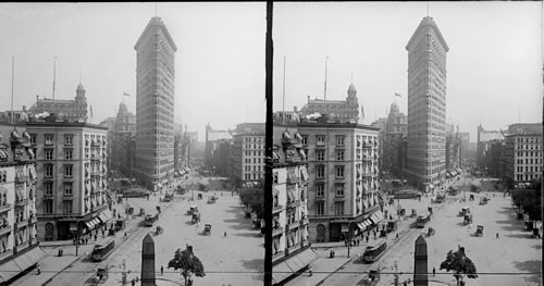 The most striking of skyscrapers, - the "Flatiron" Building (20 stories) at the junction of Broadway and Fifth Ave. New York