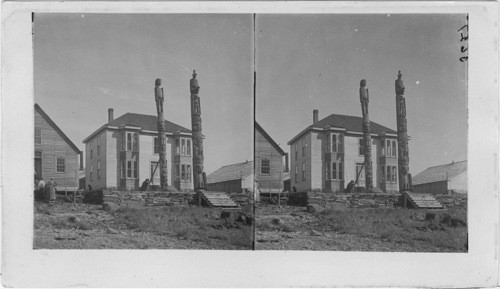 Totem poles, Indian home, Ft. Wrangell, Alaska