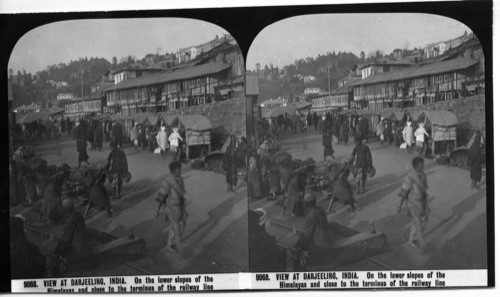 Inscribed in recto: 9068. VIEW AT DARJEELING, INDIA. On the lower slopes of the Himalayas and close to the terminus of the railway line