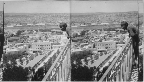 Jerusalem, the center of Christian history, seen west from Tower on Olivet, Palestine