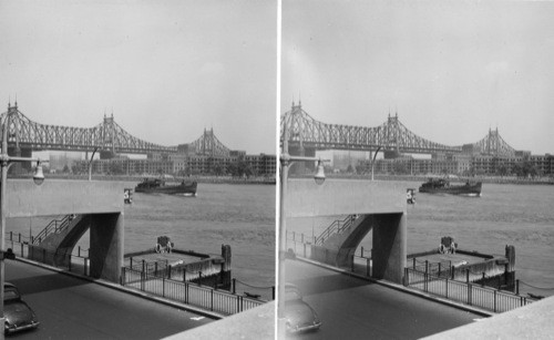 Queensboro Bridge from East River Dr. at 52nd St. overpass to boat dock. N.Y.C