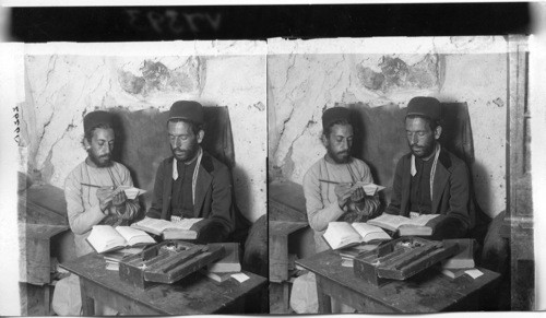 Jewish scribes at work, Palestine